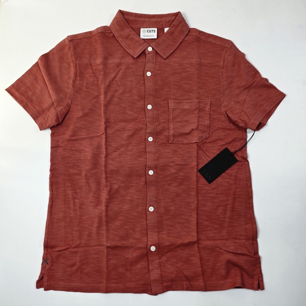 CUTS SS Slub Button Down Shirt Mens S Corten Rust Red MK10345N Friday Projects